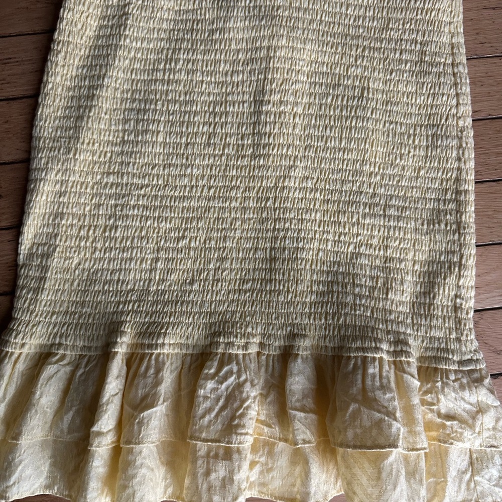 LOST + WANDER Yellow Mini Smock Dress With Ruffled Hem - Picture 6 of 9